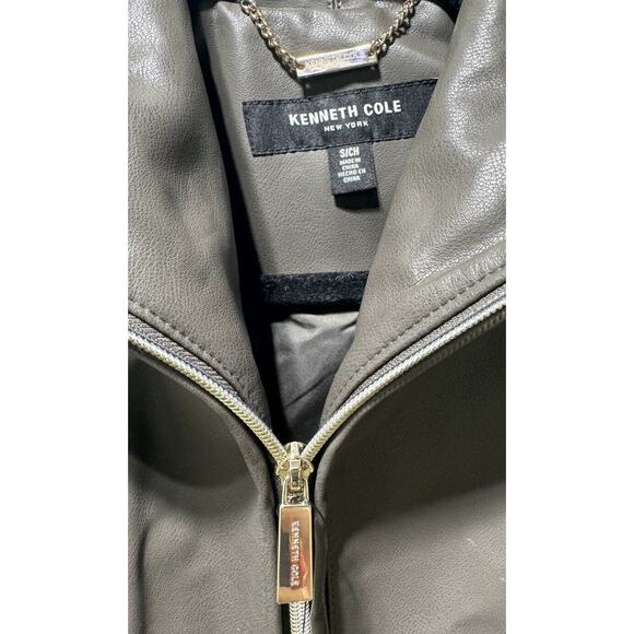 NWT KENNETH COLE WOMEN'S GRAY FAUX LEATHER STANDUP COLLAR ZIP JACKET SZ ~S - Picture 6 of 7